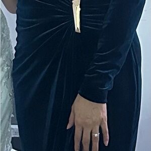 Calvin Klein Black Velvet Midi Dress with Gold Detail